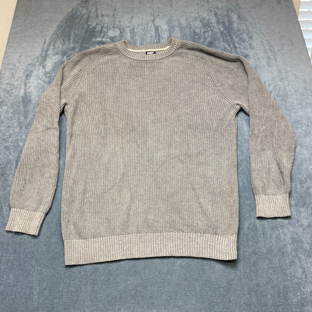 Lands' End Drifter Sweater Mens 2XL Gray Shaker Stitch Knit Cotton Raglan Sleeve
